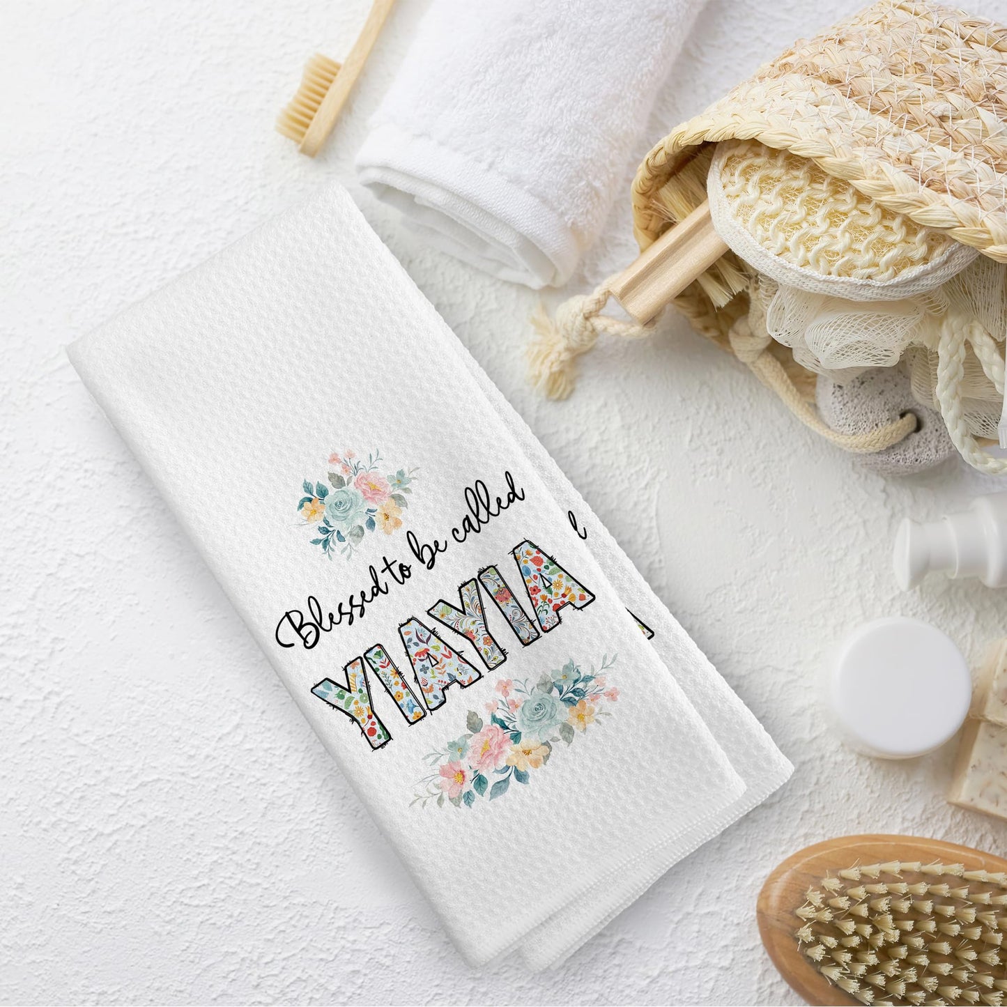 Yiayia Gifts Kitchen Towels, Yiayia Gifts from Grandkids Dish Towel Dishcloth 16x24 Inches, Grandma Gift for Mothers Day Decorative Absorbent Hand Tea Towels Decor