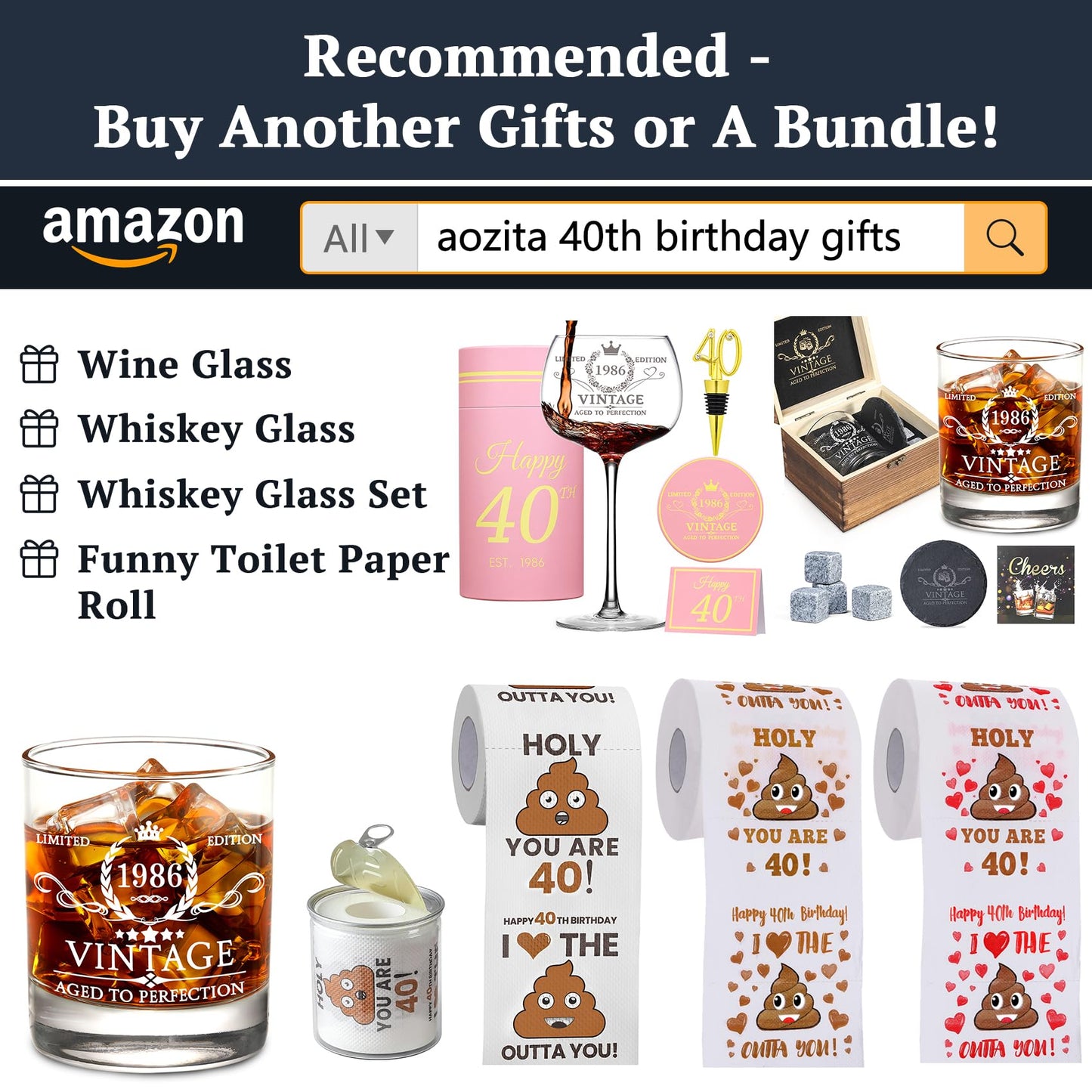 40th Birthday Gifts for Men Whiskey Glass Set - 40th Birthday Decorations, Party Supplies - 40 Year Anniversary, Bday Gifts Ideas for Him, Dad, Husband, Friends - Wood Box & Whiskey Stones & Coaster