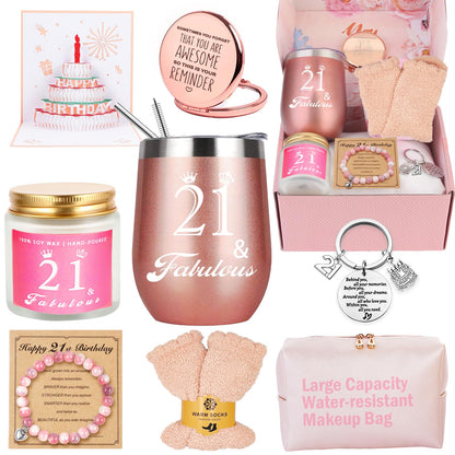 21st Birthday Gifts For Her - Happy 21 Year Old Gift Box for Women, Best Friends, Female Daughter, Sister, Girlfriend, Coworker, Bestie - Unique Basket