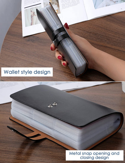 RFID Credit Card Holder Organizer, Leather Business Card Organizer with 96 Card Slots, Business Card Book to Keep Cards Neatly Organized and Prevent Jumbling, Loss, or Damage (Black)