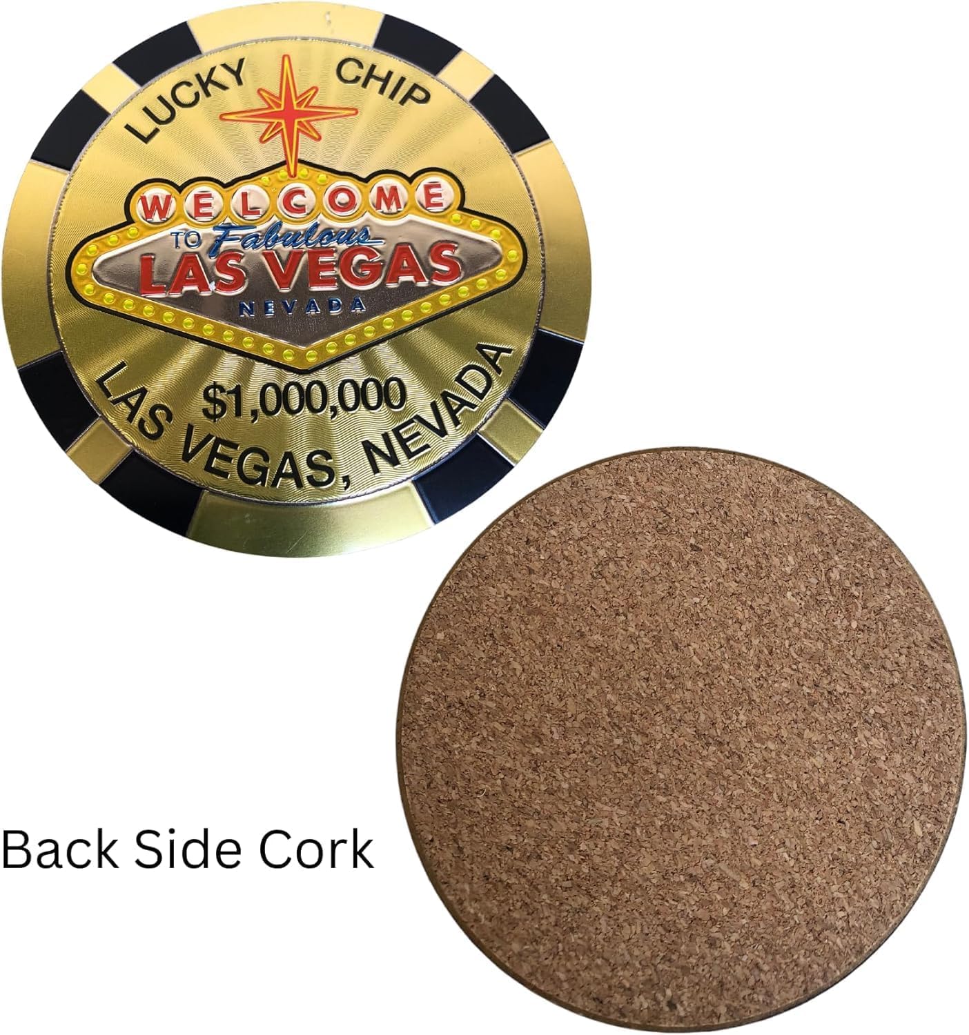 Las Vegas Casino Poker Chip Coasters – 4-Pack Cork-Backed Multicolor Drink Coasters Souvenir