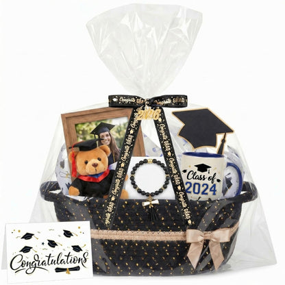 Colingmill Gift Basket for Graduation, Empty Woven Basket with Gift Bag Bow and Tissue Paper, Decorative Rope Baskets for 2026 Grad Keepsake Gifts, 14"x 10"x 5.5"(Black)