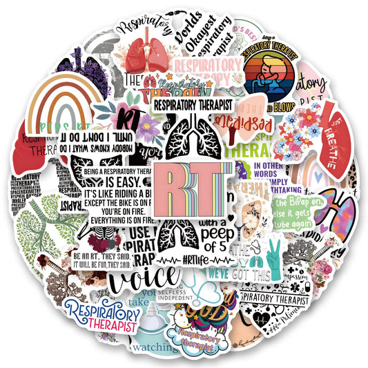 54PCS Respiratory Therapist Stickers,RT Sticker,Water Bottle Laptop Sticker, Respiratory Therapist Gifts