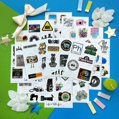 BulbaCraft 100Pcs Photography Stickers, Camera Stickers for Water Bottles, Laptop, Scrapbooking, Planners — Photographer Gifts Women, Camera Gifts for Photographers Women & Men
