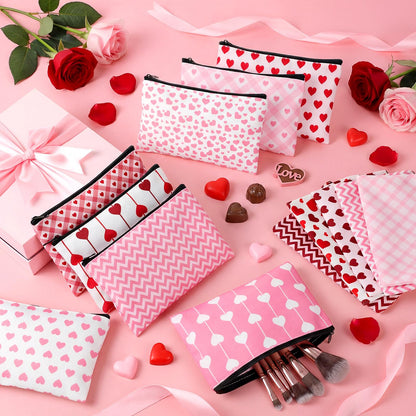 Shinylin 24 Pcs Mother's Day Bulk Spring Party Favors Wildflower Makeup Bags Wildflower Party Decorations Flowers Canvas Cosmetic Bags with Zipper for Travel Toiletry Organizer(Heart)