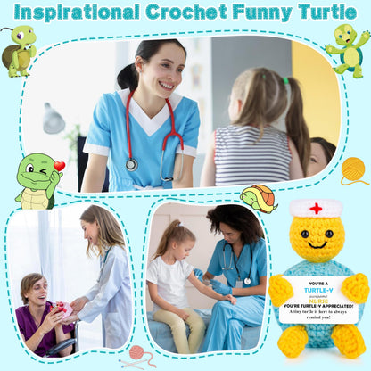 JoycuFF Nurse Graduation Gifts - Funny Turtle Nurses Appreciation Gifts for Women Men Thank You Nurse Week Gift Graduation Gift Handmade Emotional Positive Nurses Crochet