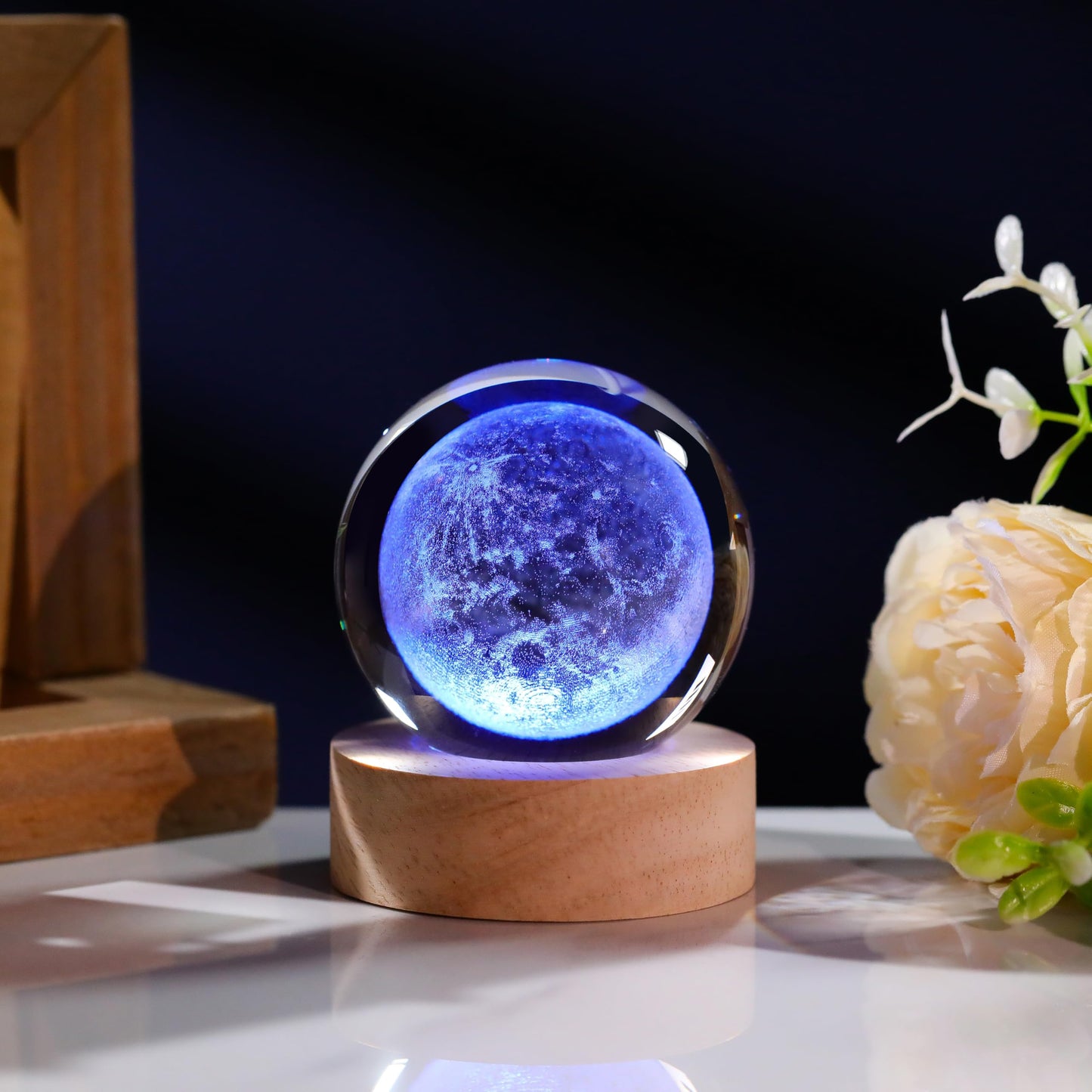 3D Moon Gifts for Women Crystals Ball 60mm- Planet Figurines Space Decor Glass Solar System Figurine Moon Stuff for Room Birthday astronamy Gifts for Best Friend Lovers Keepsake Paperweight