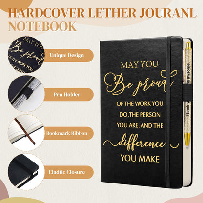 Talltalk 7 Pcs Employee Appreciation Gift Set for Women Thank You May You Be Proud Gift Glass Cup Journal Canvas Makeup Bag Ballpoint Christmas Gifts for Teacher Nurse Volunteer Coworker Staff
