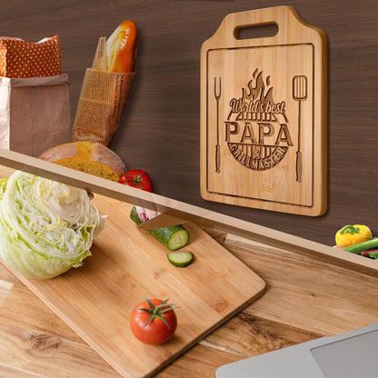 AceThrills Papa Gifts for Papa Fathers Day Gift from Grandkids for Birthday, Father‘s Day - Engraved Bamboo Cutting Board 12.3"L x 8.7"W x 0.4"Th