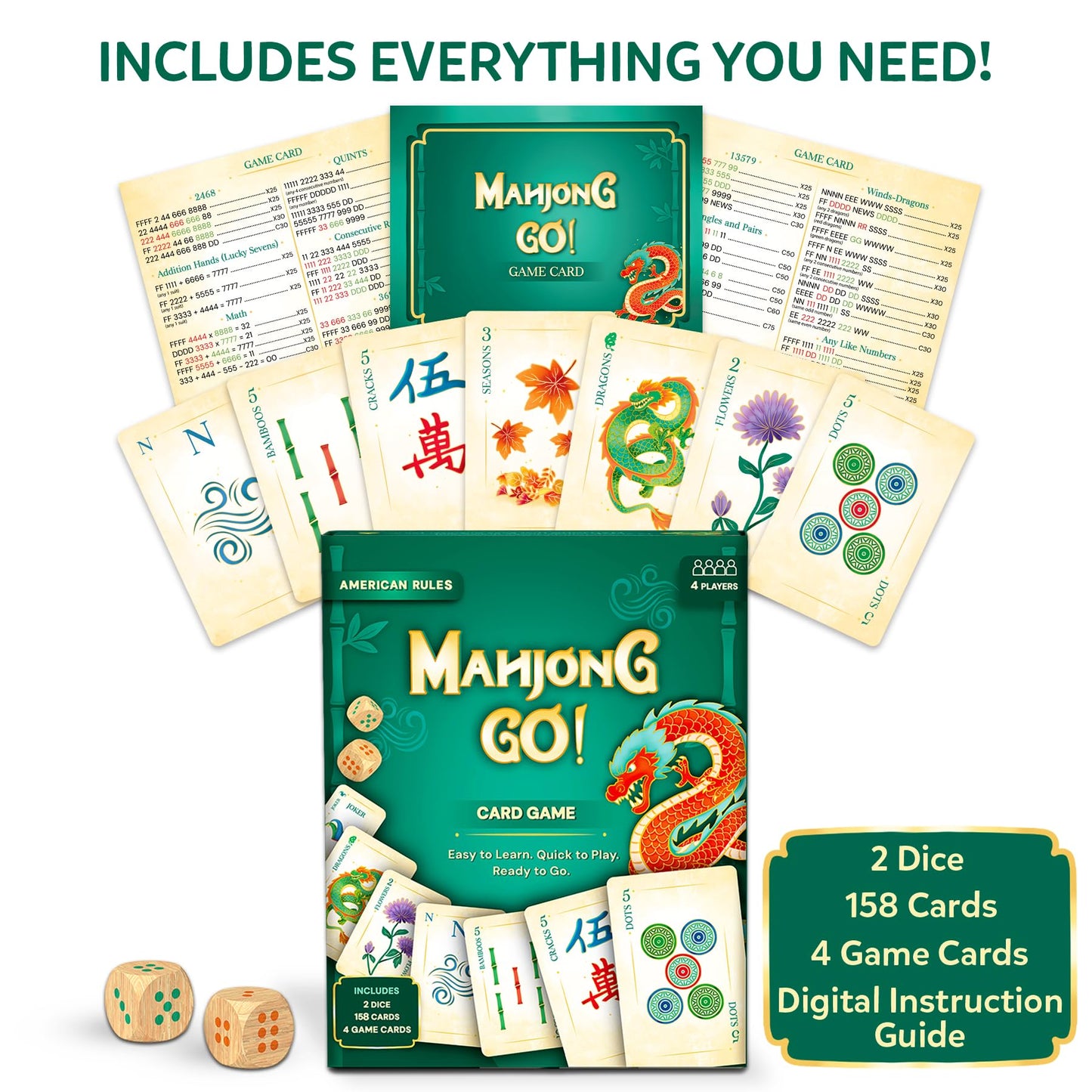 Gouda Games Mahjong Go! Card Game – Classic Mahjong Reimagined as a Card Game, American-Style Rules Inspired Strategy Game, Fast-Paced & Travel-Friendly, 4 Players, Gift for Adults & Teens