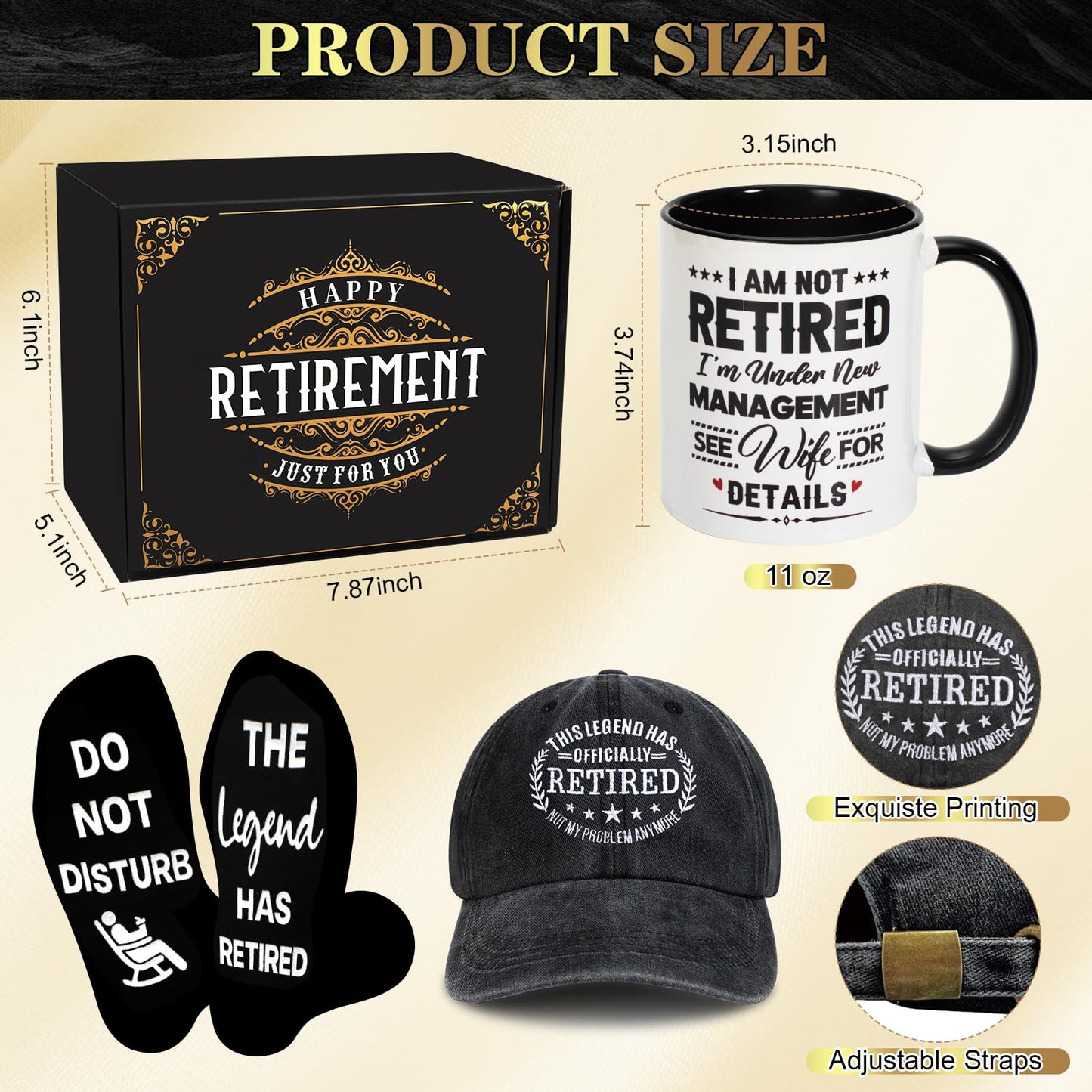 8 Pcs Retirement Gifts for Men 2026, The Legend has Retired Gift Ideas for Man Includes 11Oz Mug Cup Baseball Cap Socks Plaque Dice Keychain, Happy Retirement Gifts for Dad, Coworker, Boss, Teachers
