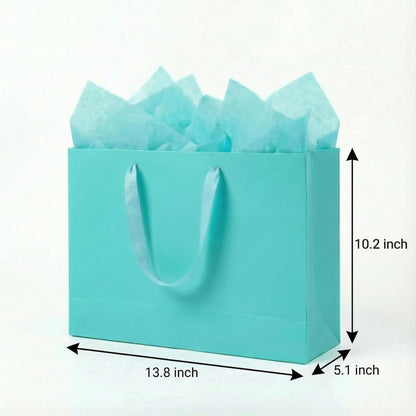 JUNESHE Teal Gift Bags Set of 3, 13.8 inch Paper Bag with Handles Matching Card Envelop Sticker Tissue Paper for Party Shopping Birthday Wedding Anniversary Turquoise