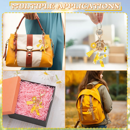 MWOOT Initial Letter Keychain Resin Alphabet Keyrings,Yellow Petals Gold Foil Key Ring Key Chain Charm