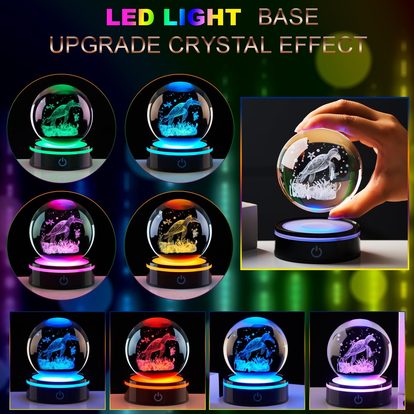 3D Sea Turtle Crystal Ball Figurine with LED Base Laser Ocean Figurines Lover Gifts for Women Men on Christmas Birthday Decorative Ball Sea Turtle Glass Globe Night Light for Room Decorations Crafts
