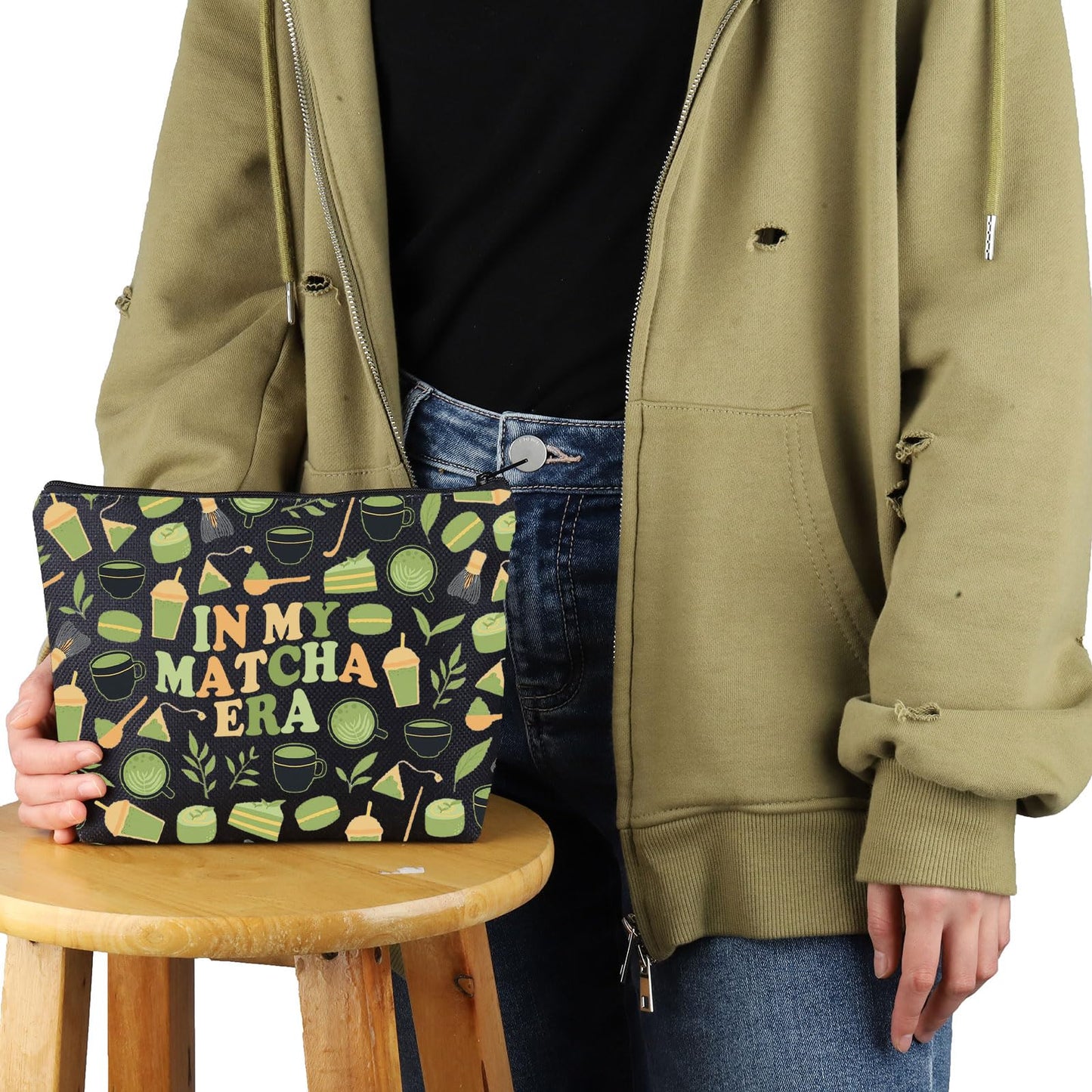 VAMSII Matcha Lover Gift Matcha Era Makeup Bag Tea Lover Cosmetic Bag Matcha Merch (Matcha Era M)