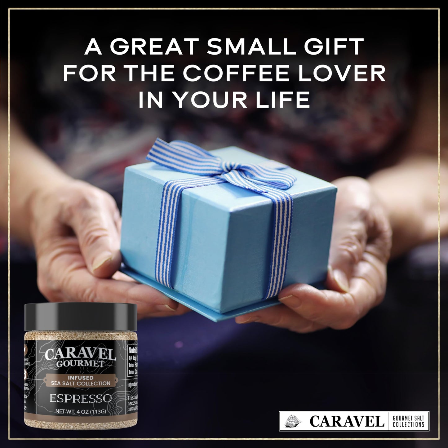 Espresso Infused Sea Salt with Bold and Rich Flavor – Premium Infused Salt that Bring Earthy Flavor – Espresso Gift for Coffee Lovers – 4 oz Jar by Caravel Gourmet