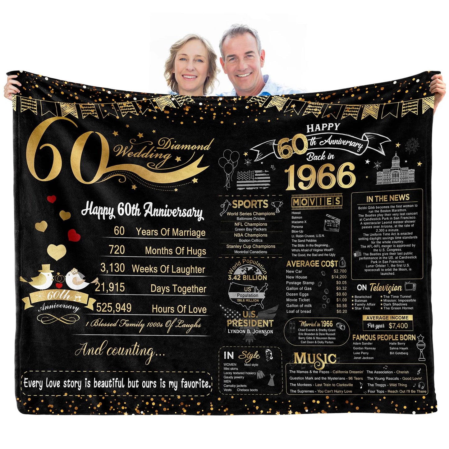 elseven 60th Anniversary Wedding Gift 60 Year Anniversary for Couples Wife Husband Best Anniversary Blanket Present Throw Blanket 50 x 60 Inch