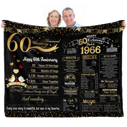 elseven 60th Anniversary Wedding Gift 60 Year Anniversary for Couples Wife Husband Best Anniversary Blanket Present Throw Blanket 50 x 60 Inch