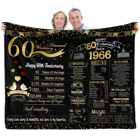 elseven 60th Anniversary Wedding Gift 60 Year Anniversary for Couples Wife Husband Best Anniversary Blanket Present Throw Blanket 50 x 60 Inch