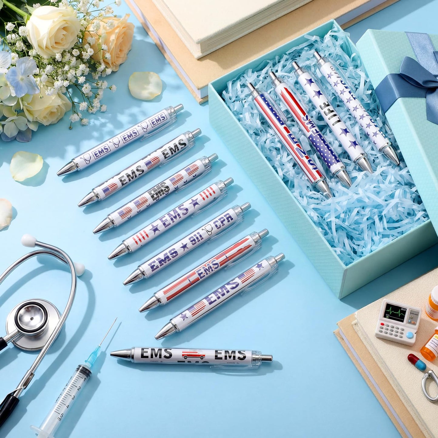 Motipuns 12 Pcs Emergency Medical Services Week Appreciation Gift EMS Gifts Pen for Women Paramedics Ballpoint Pens EMT First Responders Party Favor for Doctor EMS Nurse Graduation Office Accessories