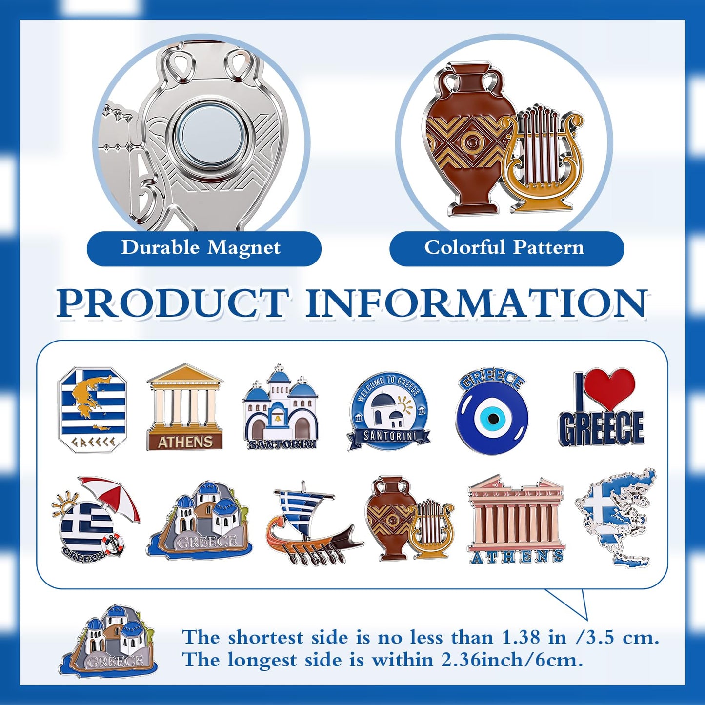 Konohan 12 Pcs Greece Magnets for Refrigerator Metal Greece Fridge Magnet Souvenirs Gifts Magnetic Greek Refrigerator Stickers, Santorini, Athens for Collect Travel Gifts