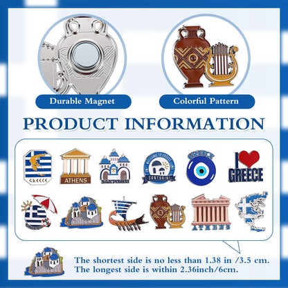 Konohan 12 Pcs Greece Magnets for Refrigerator Metal Greece Fridge Magnet Souvenirs Gifts Magnetic Greek Refrigerator Stickers, Santorini, Athens for Collect Travel Gifts