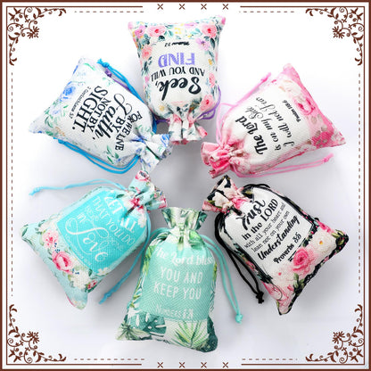 30 Pcs Christian Gift Bags with Drawstring 4 x 6 Inch Floral Religious Candy Bags Gift Bible Verse Wrapping Bag for Women Mother's Day Baptism Christmas Party Favor