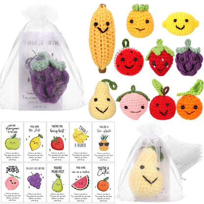 Shappy 10 Sets Inspirational End of Year Gifts Positive Fruit Funny Wool Knitted Dancing Fruit Mini Coworker Appreciation Gift Motivational Pun Card Graduation Party Favor for Teacher Employee Staff