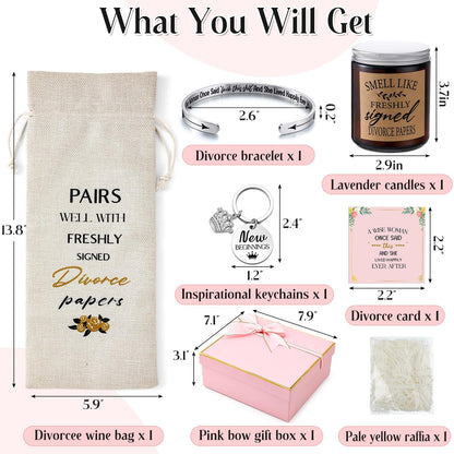 Quelay 7 Pcs Divorce Gifts Box for Women Divorce Party Gifts Breakup Candles New Beginnings Keychain Wine Bag Bracelet for Newly Divorced Woman