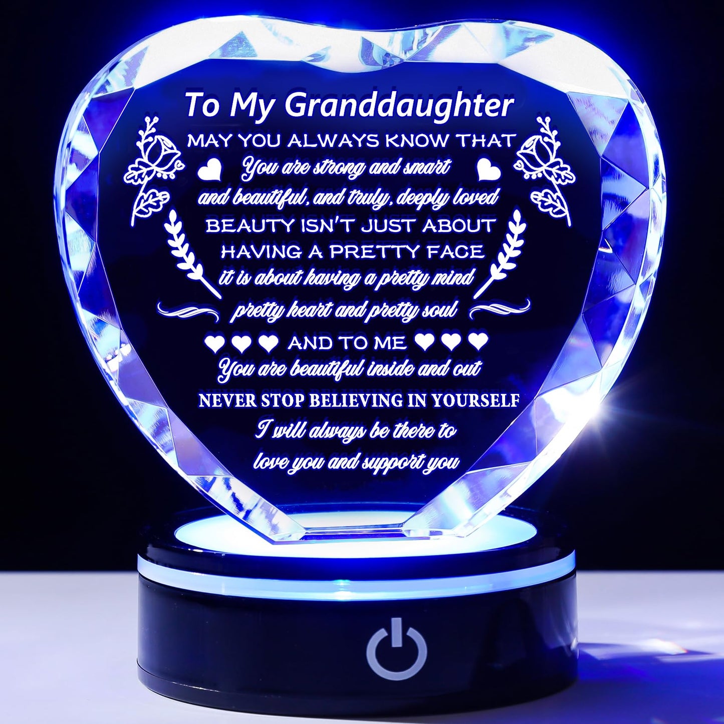 YWHL Granddaughter Gifts from Grandma Graduation Birthday Gifts for Granddaughter Heart Crystal to My Granddaughter Keepsakes Gift with Colorful Base on Wedding Back to School Valentine Christmas