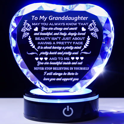 YWHL Granddaughter Gifts from Grandma Graduation Birthday Gifts for Granddaughter Heart Crystal to My Granddaughter Keepsakes Gift with Colorful Base on Wedding Back to School Valentine Christmas
