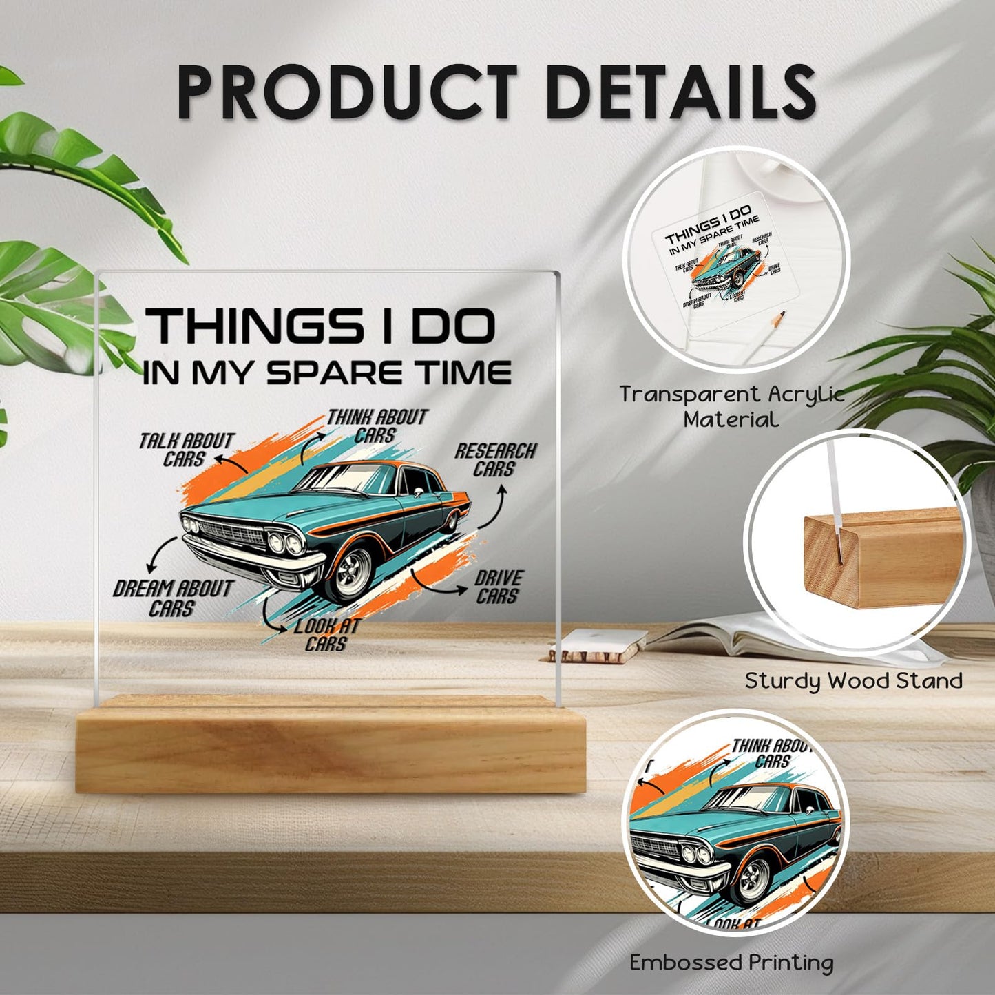 Gifts for Car Guys, Car Lovers Gifts for Men New Drivers Boyfriend Dad Husband, Things I Do In My Spare Time Acrylic Plaque Sign Home Office Desk Decor