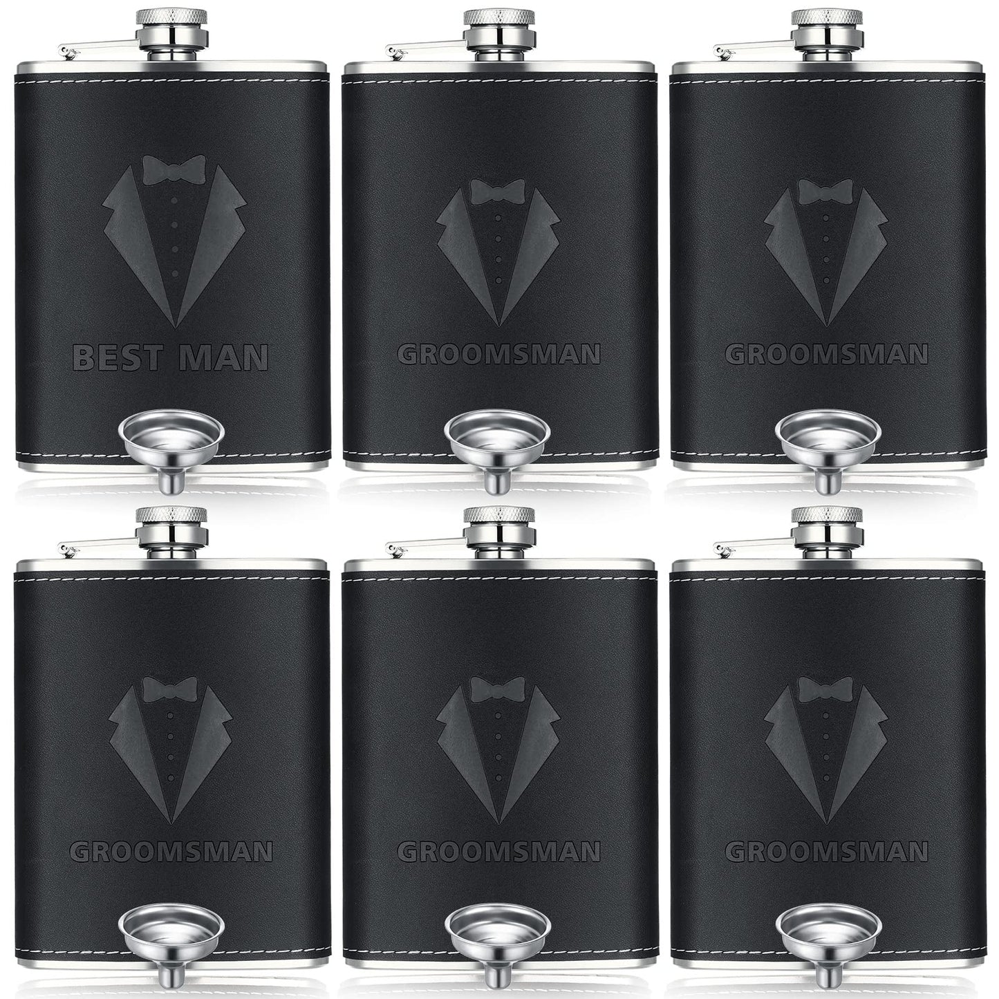 Rtteri Groomsman Gifts Set of 6 Flask for Men 8 oz Groomsman Proposal Gifts Stainless Steel Tuxedo Hip Flask Bachelor Party Favors for Wedding Proposal