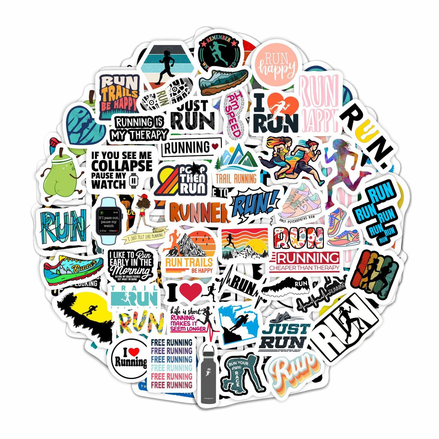 BulbaCraft Running Stickers for Water Bottles, Run Stickers and Decals, Runner Decals - Running Themed Party Decorations, Presents for Marathon Runners Men, Gifts for Women & Men