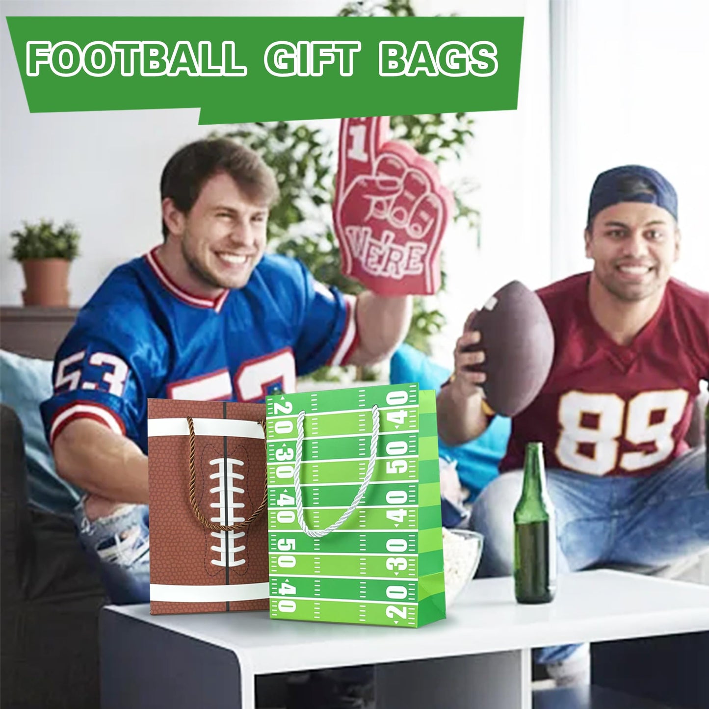 16PCS Football Gift Bags with Handles have Two Different Classic Patterns for Sports Game Parties Easy Carry Wide Applications Perfect Football Gift Bags Bulk and Party Favors
