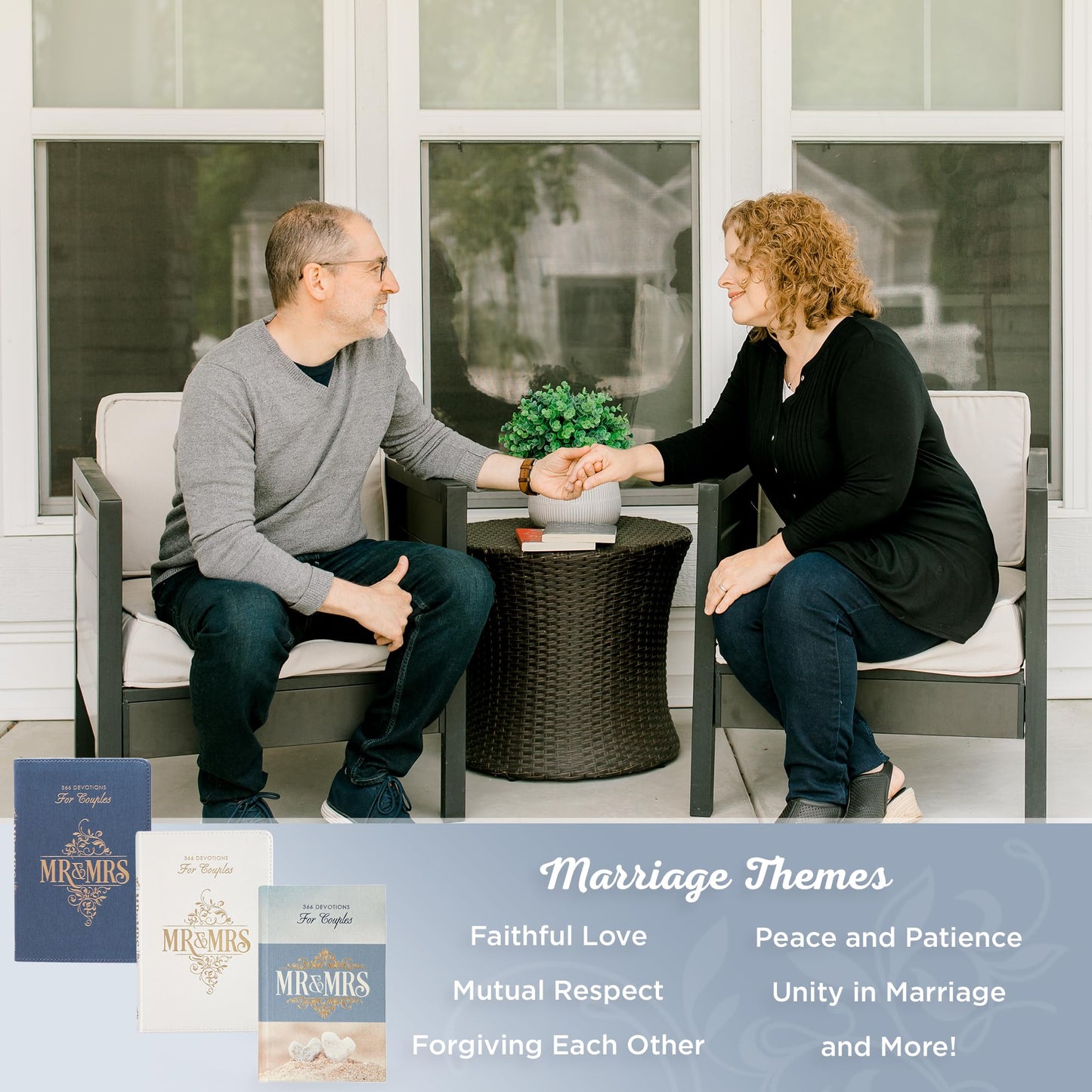 Mr. and Mrs. 366 Devotions for Couples - White Faux Leather Devotional Gift Book for Bride and Groom, Engaged