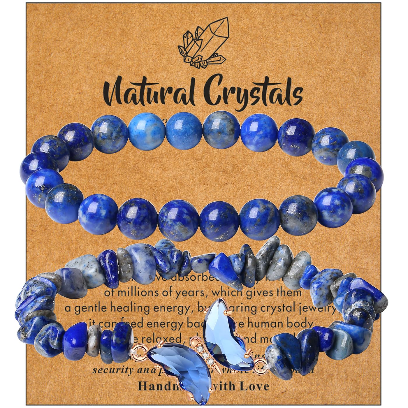DUQGUHO 2Pcs Butterfly Bracelets for Women Healing Crystals Bracelets for Women Natural Gemstone Bead Bracelet Cute Butterfly Charm Bracelet Stretch 8mm Crystal Jewelry Gifts for Women