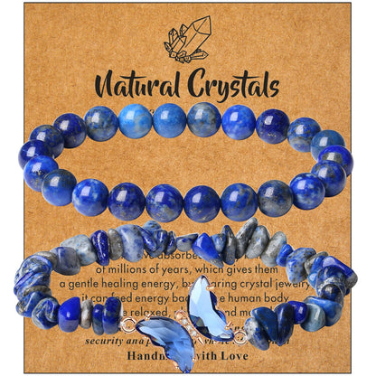 DUQGUHO 2Pcs Butterfly Bracelets for Women Healing Crystals Bracelets for Women Natural Gemstone Bead Bracelet Cute Butterfly Charm Bracelet Stretch 8mm Crystal Jewelry Gifts for Women