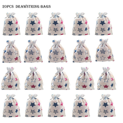 American Flag Patriotic Star Gift Treat Bags Drawstring Gift Bags for 4th of July, Independence Day, Labor Day Party Decorations