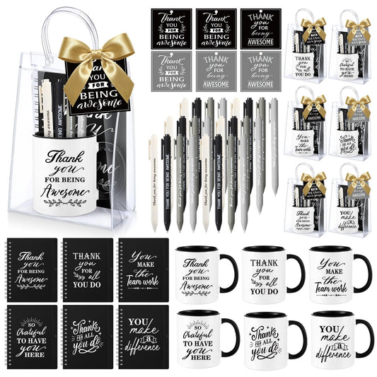 Baderke 6 Sets Employee Appreciation Gifts Bulk Include 12 oz Appreciation Mugs Inspirational Spiral Notebooks and Pens Thank You Staff Gifts for Employee Coworkers Volunteer Team Favors (Black)