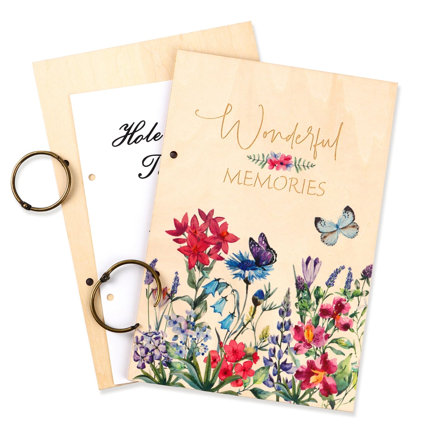 Giiffu Greeting Card Organizer – Wonderful Memories Wooden Floral Card Keeper & Album, Wood Book or Binder for Cards Keepsakes, Personalized Gift for Wedding, Birthday, Anniversaries, Holiday