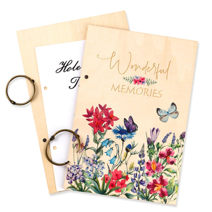 Giiffu Greeting Card Organizer – Wonderful Memories Wooden Floral Card Keeper & Album, Wood Book or Binder for Cards Keepsakes, Personalized Gift for Wedding, Birthday, Anniversaries, Holiday
