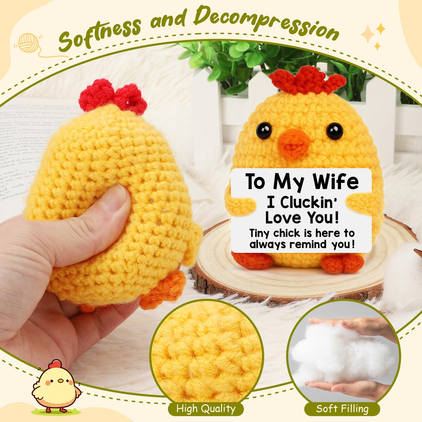 Mothers Day Wife Present from Husband, Wife Birthday Gifts Idea, Wife's Anniversary I Love You Gifts from Husband, Mother's Day Romantic Couples Present, Funny Handmade Crochet Chicken Wife's Gift