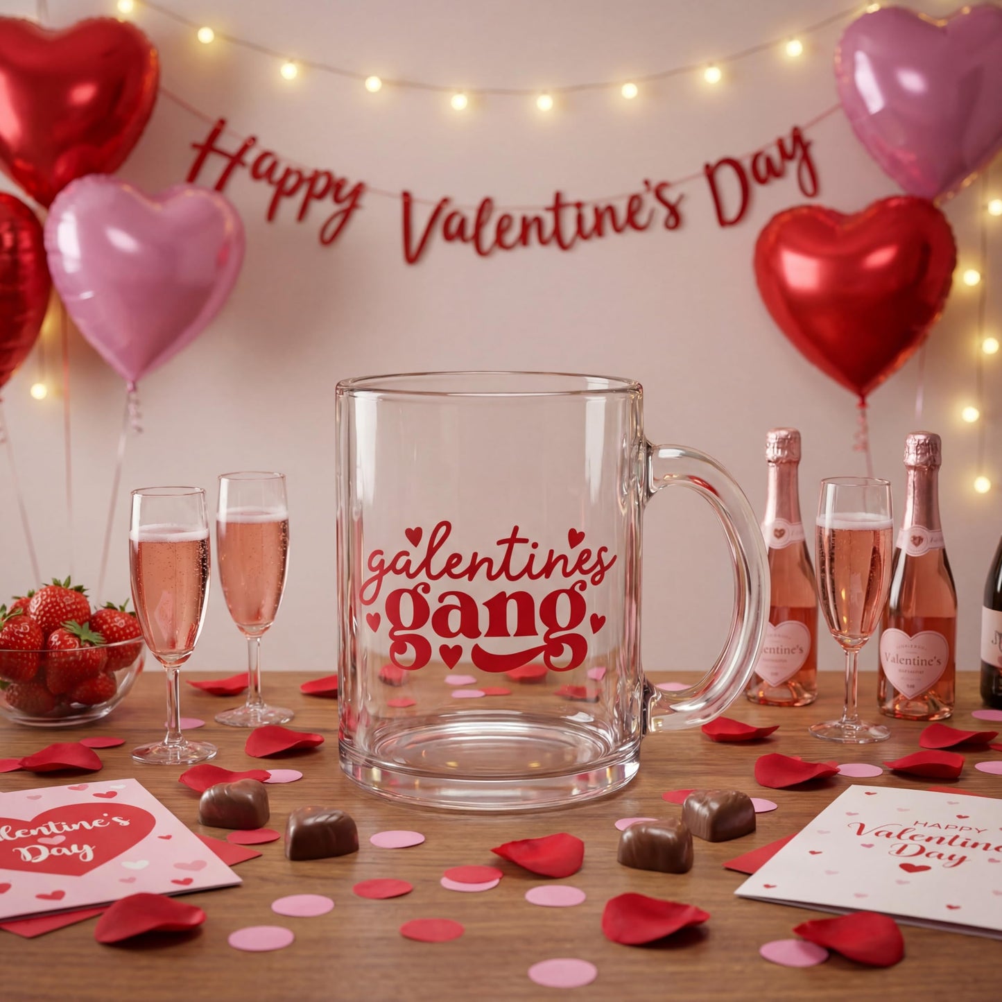 Maxcheck 6 Sets 12 oz Galentines Gang Glass Cups Galentine's Day Coffee Mugs Party Gifts Bachelorette Drinking Wine Glasses for Valentines Day Party Supplies