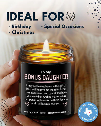 Bonus Daughter Candle, Unique Bonus Daughter Gifts for Women, Stepdaughter Gifts from Stepmom, Birthday Gift for Daughter in Law from Mother in Law, Ideal Present for Christmas, Gift-Ready