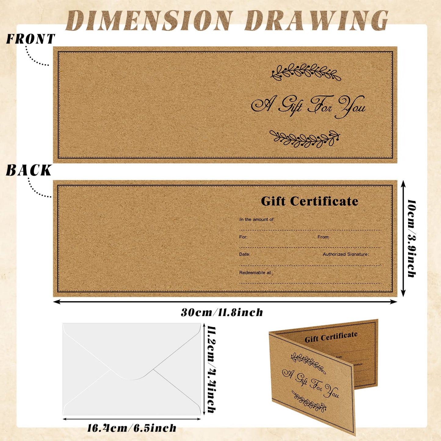 Sinmoe 50 Sets Gift Certificates for Business Kraft Blank Gift Certificate Cards with 50 Pcs Envelopes for Beauty Salon Restaurant Business Birthday Client Wedding 3.9 x 5.9 Inch(Dark Brown,Classic)