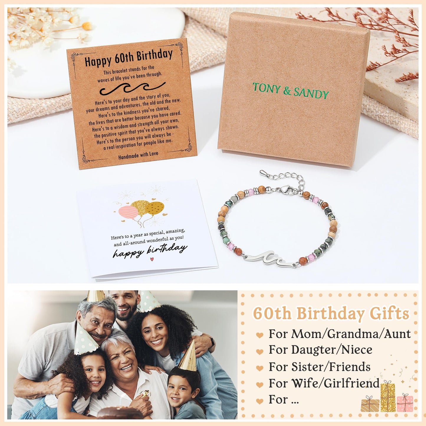 TONY & SANDY Friend Gifts for Women, Unique Birthday Gifts for Women, Sister Gift from Sister, Wave Bracelet, Christmas Graduation Mothers Day Gift for Her, Bestie Friendship Bracelets