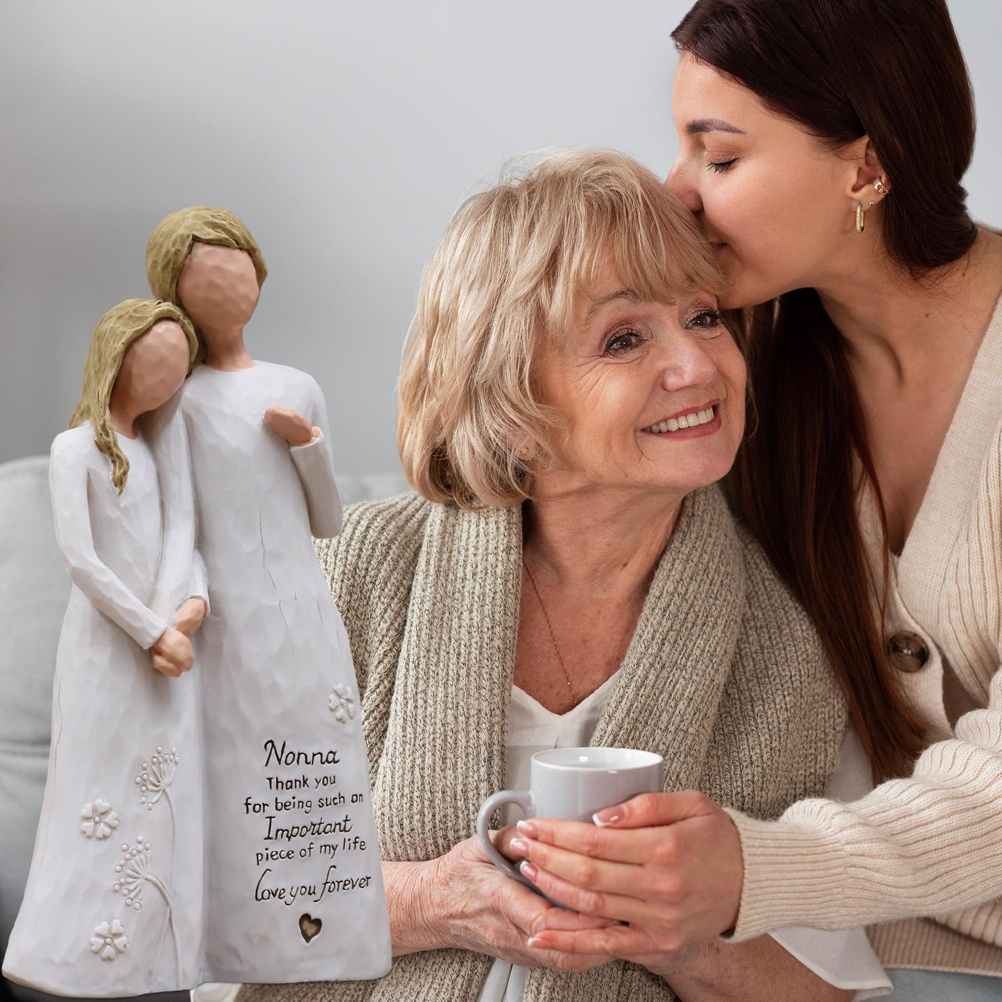 Nonna Gifts for Grandma, Gifts for Nonna, Nona Gift for Mothers Day Christmas Birthday, Grandmother Granddaughter Embrace Hand-Painted Sculpted Resin Figurine
