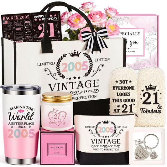 21st Birthday Gifts for Her, Vintage 2005 Happy 21st Birthday Gifts Basket for Women Unique Gift Ideas for 21 Year Old Girl, Daughter, Sister, Friend, Niece, Funny Bthday Gift Turning 21 Year Old