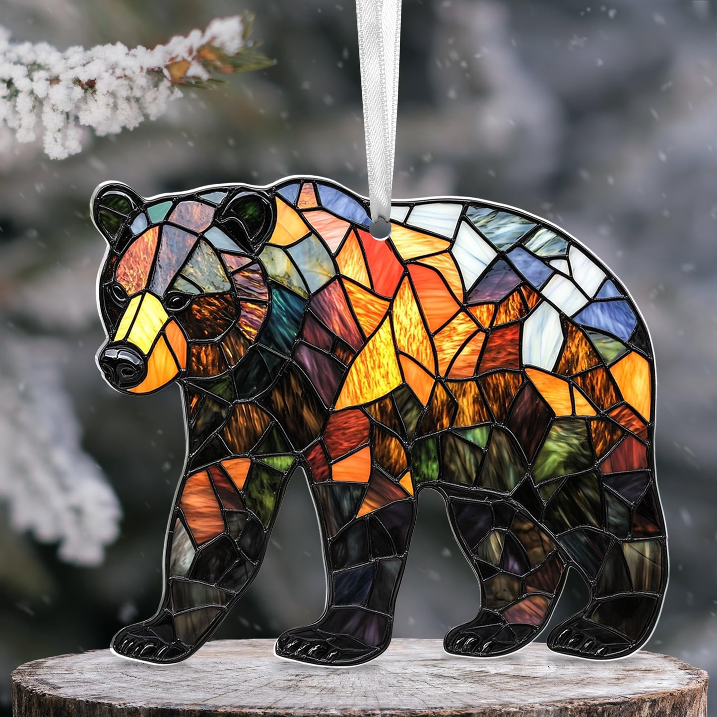 FLAGWIX Christmas Bear Gifts for Women - 2D Flat (Not 3D) Acrylic Christmas Ornaments 2025 Tree - Brown Bear Ornaments, Animal Lover Birthday Gifts for Women Men Mom Dad Friend, Animal Lovers Gift